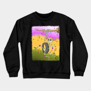 Cute Skeleton - Lets Swing Along- Día De Los Muertos- Tire Swinging Crewneck Sweatshirt